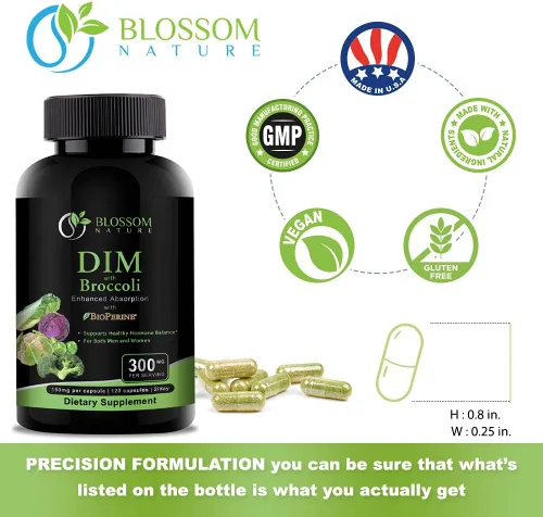 Vista 6 de Suplemento DIM de 300 mg con brócoli 200 mg BioPerine 10 mg de equilibrio hormonal y estrógeno para mujeres y hombres, alivio de la menopausia
