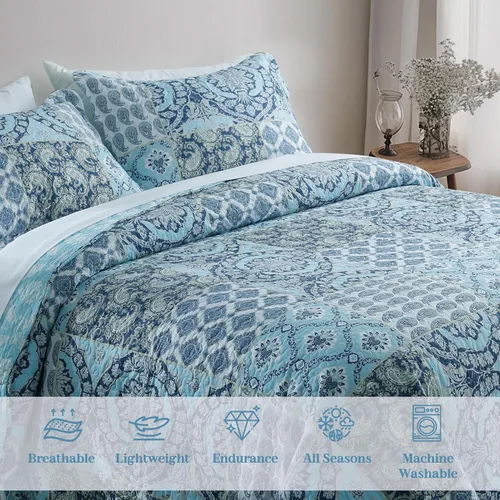 Vista 6 de KASENTEX Juego de colcha individual, colcha ligera, colcha reversible, ropa de cama impresa con diseño campestre, funda de edredón prelavada - Ropa