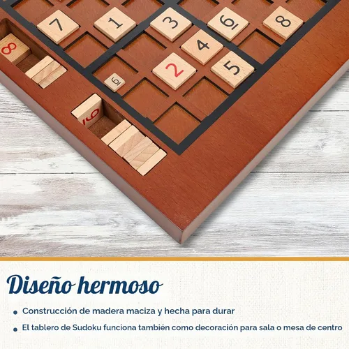 Vista 6 de WE Games Tablero Sudoku de madera con ranuras de almacenamiento en mancha mediana - 11.5 pulgadas.