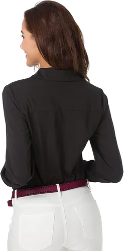 Vista 4 de Atnlewhi - Camisa de trabajo clásica con botones, manga larga, elástica, formal y casual para mujer
