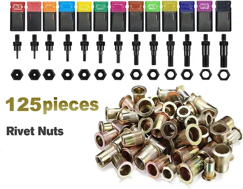 Vista 2 de Herramienta de tuerca remachadora de mano de 16 pulgadas, kit profesional de ajuste de tuercas remachables con 13 mandriles