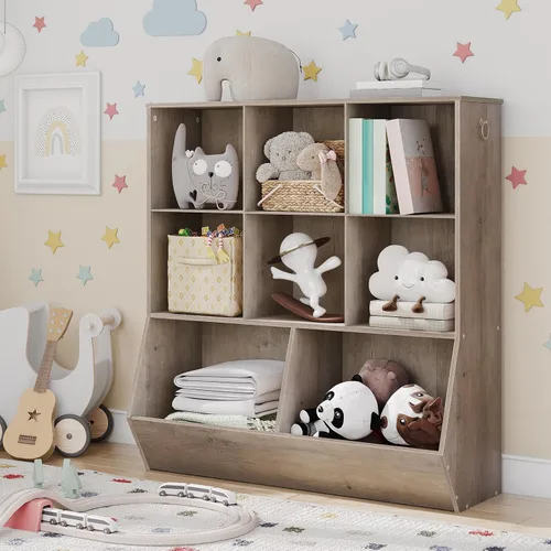 Vista 2 de HOOBRO Estantería para niños, gabinete de almacenamiento para juguetes, organizador de juguetes para niños, 8 cubículos, cabecera de estantería