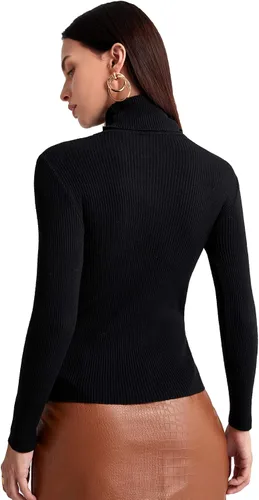 Vista 2 de SweatyRocks Suéter de punto acanalado de manga larga con cuello alto para mujer