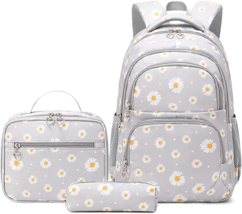 Vista 10 de 3 piezas de mochila con estampado de margaritas para niños, mochila de escuela primaria, mochila para estudiantes de primaria, mochila para Negro