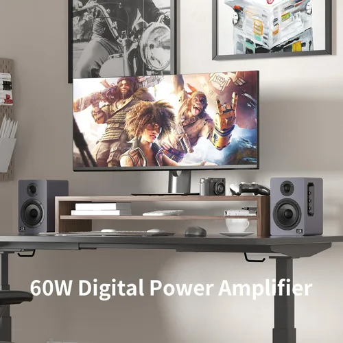 Vista 2 de Altavoces de computadora de 60 W para PC de escritorio, DSP, Bluetooth 5.3, óptica de 24 bits, USB-C, AUX, tweeter de cúpula de seda, controlador