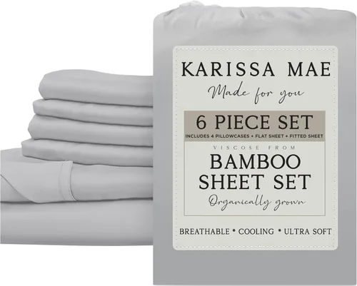 Vista 10 de KARISSA MAE Juego de sábanas de viscosa de bambú de lujo, 100% certificado FSC, refrescante, lujosamente suave, bolsillos profundos de 18 pulgadas