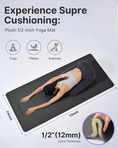Vista 3 de YOTTOY Tapete de Yoga, Tapete de Yoga Extra Grueso (1/2 pulgada), Tapete Profesional de TPE para Ejercicio, Tapete de Entrenamiento Antideslizante