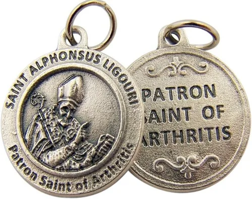 Vista 7 de Medalla de santos católicos con base de alpaca, con inscripción de oración de protección, 3/4 pulgadas.