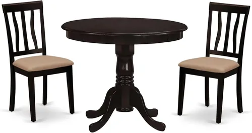 Vista 10 de East West Furniture ANTI3-OAK-C - Juego de mesa y sillas de cocina de 3 piezas que contiene una mesa de comedor redonda con pedestal y 2 sillas