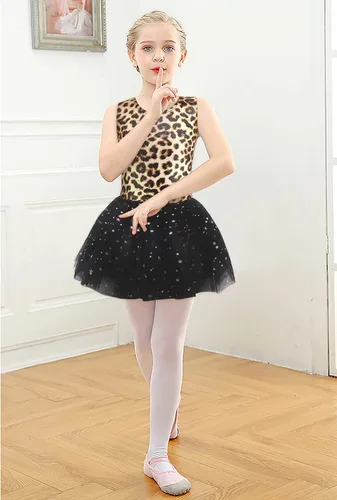 Vista 2 de EQSJIU Ballet Leotard with Tutu Skirt for Girls Dance Gymnastics Toddlers Sparkly Snowflake Party Dress Outfit Kids