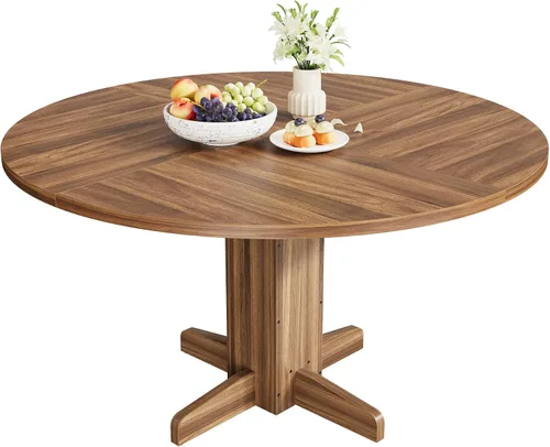 Vista 8 de IDEALHOUSE Mesa de comedor redonda para 4, mesa de comedor de 47 pulgadas con base de madera, mesa de comedor circular de cocina para comedor