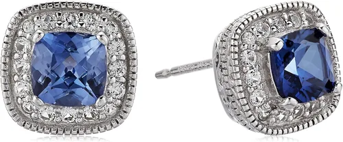 Vista 19 de Amazon Essentials Aretes de plata de ley con piedra natal de corte cojín y zafiro blanco creado (anteriormente colección Amazon)