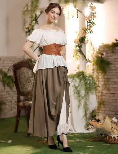 Vista 3 de Scarlet Darkness Falda larga maxi para mujer, falda renacentista de doble capa