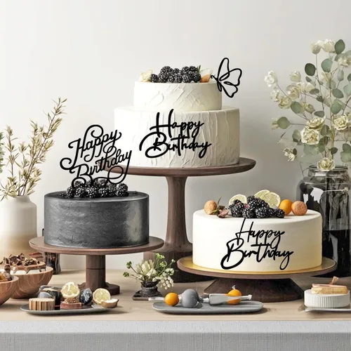 Vista 3 de 15 piezas de adornos de acrílico negros para tartas, cupcakes, postres, 15 estilos
