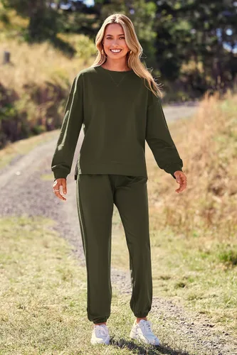 Vista 92 de Prettygarden - Conjunto de pijama de dos piezas para mujer, diseño de teñido anudado, sudadera informal de manga larga con pantalones largos, ropa