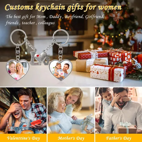 Vista 6 de RERNSH Llavero personalizado de doble cara con imagen, grabado personalizado, texto fotográfico, bricolaje, padre, novio, novia, regalos