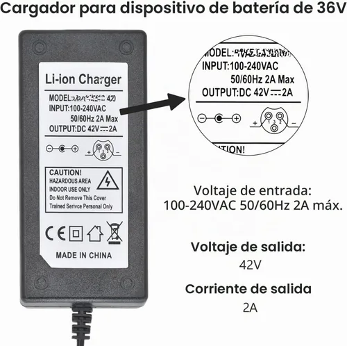Vista 2 de Cargador Scoter de 42 V 2 A, 5 enchufes para batería de litio de 36 V DC 5.5 x 2.1 con conector de 3 clavijas de 0.315 in/0.472 in conector de 3