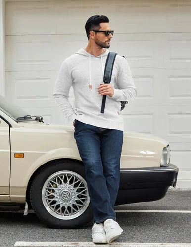 Vista 49 de COOFANDY Sudadera con capucha para hombre, casual, de manga larga, con cordón, de punto gofre, ajustada