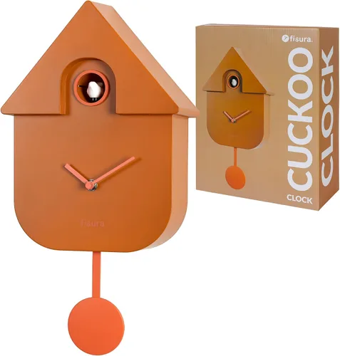 Vista 17 de Fisura - Reloj de pared de cuco a rayas azules y beige con esfera roja - Reloj de pared decorativo moderno, regalo único de decoración del hogar