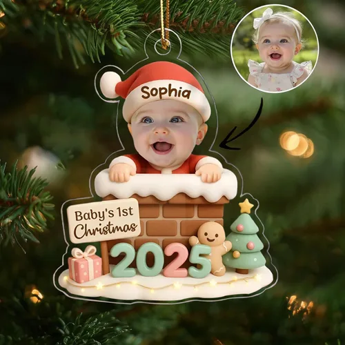 Vista 8 de DILYPOD Adorno personalizado para la primera Navidad del bebé 2025, recuerdo acrílico personalizado con efecto 3D de luna, regalo personalizado