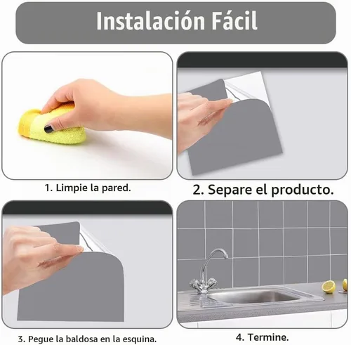 Vista 3 de Calcomanías de azulejos, 50 piezas adhesivas tipo pelar y pegar de 6'' x 6'' autoadhesivas, adhesivo para pared impermeable y a prueba de aceite Gris