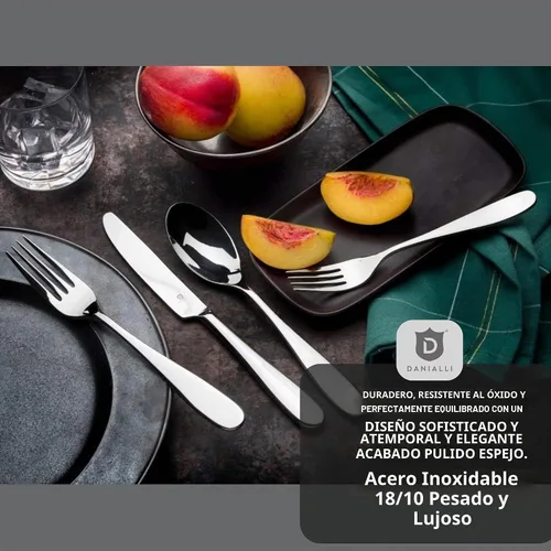 Vista 7 de Danialli - Juego de cubiertos de plata para 8 – cubiertos de acero inoxidable 18/10, pulido tipo espejo, apto para lavavajillas, resistente, vajilla
