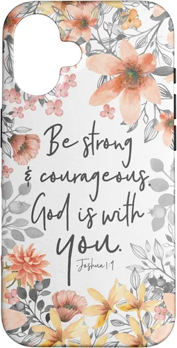 Vista 32 de Funda para iPhone 17 con cita cristiana de Joshua 1:9 con diseño de acuarela bonita floral