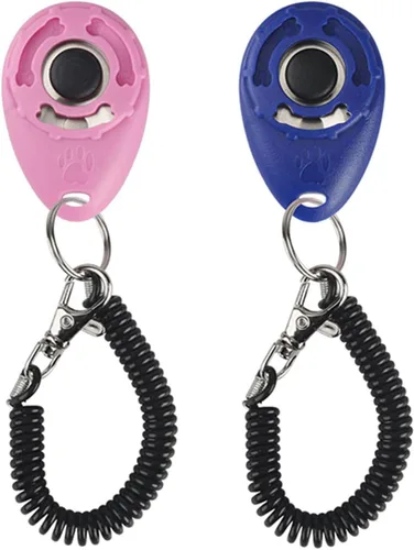 Vista 9 de Paquete de 2 clics de entrenamiento para perros, clicker para perros con correa de muñeca, herramientas de entrenamiento de perros, coloridos