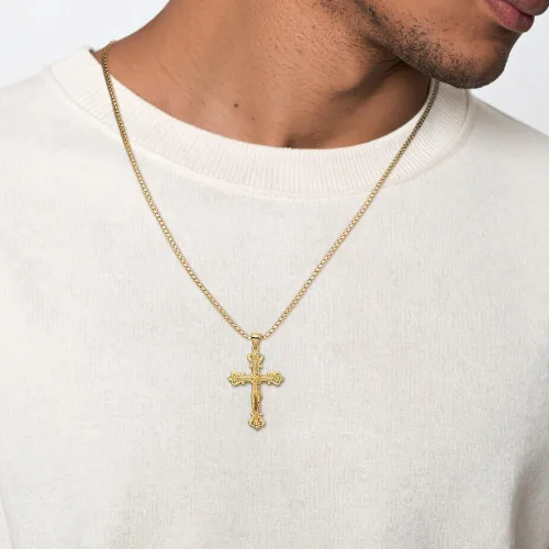 Vista 6 de IceCarats Collar con colgante de cruz sagrada de Señor Jesucristo de oro amarillo macizo de 14 quilates