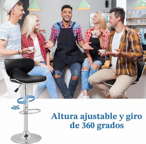 Vista 5 de Juego de 2 taburetes de bar, sillas de bar de altura de mostrador, taburetes de bar modernos ajustables con respaldo y reposapiés, taburetes de Negro