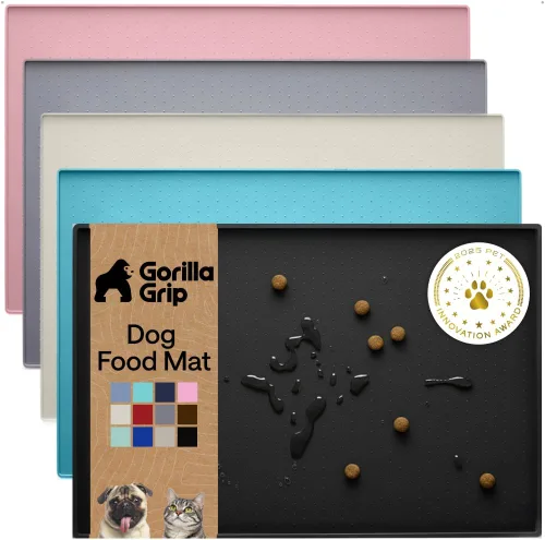 Vista 25 de GORILLA GRIP Alfombrilla para mascotas 100% impermeable con bordes elevados de silicona sin BPA, alfombrillas para comida de gatos y perros que Menta