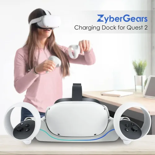 Vista 6 de ZyberGears VR Base de carga para Meta Quest 2 soporte de carga para Oculus Quest 2 accesorios estación de carga de auriculares VR de montaje