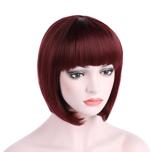 Vista 10 de Onedor - Peluca de cabello corto y recto de 10 pulgadas para cosplay, peluca Bob (Negro)
