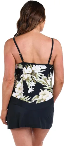 Vista 2 de Maxine of Hollywood Traje de baño tankini con cuello en V para mujer Negro/ Isla Verde