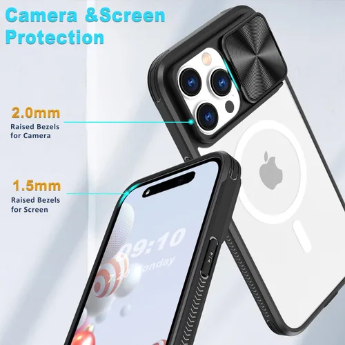 Vista 8 de Funda MagSafe transparente de titanio compatible con iPhone 15 Pro con cubierta deslizante para cámara, imanes fuertes, antiamarilleo, a prueba