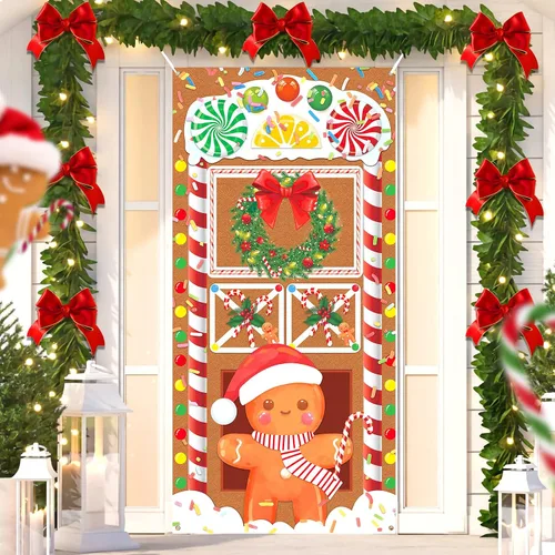 Vista 8 de RUMIA Cubierta de Puerta de Navidad con Nacimiento, "Christmas Begins with Christ", Decoración de Puerta Delantera, Banner, Cruz de Navidad