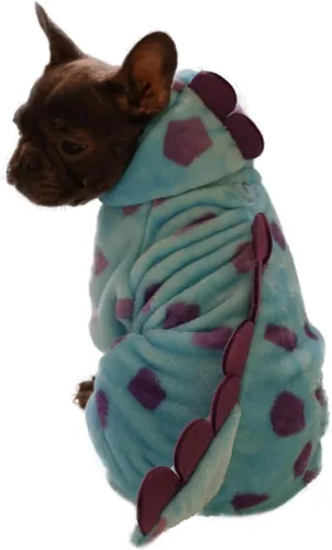 Vista 7 de Disfraz de dinosaurio para perros pequeños y gatos, suéter con capucha para perros para clima frío, pijamas para perros para Navidad y Halloween