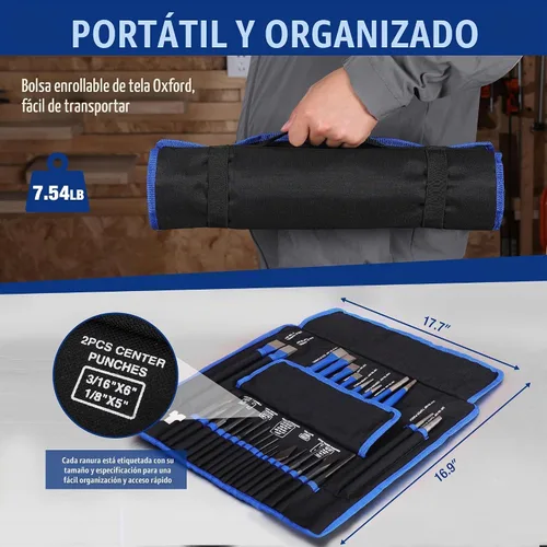 Vista 7 de WORKPRO Juego de 30 piezas de punzón y cincel de alta resistencia con bolsa