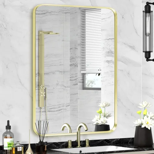 Vista 19 de Espejo arqueado negro de 16" x 20", espejo de pared para baño con arco, espejo de tocador de baño con marco de metal y parte superior arqueada