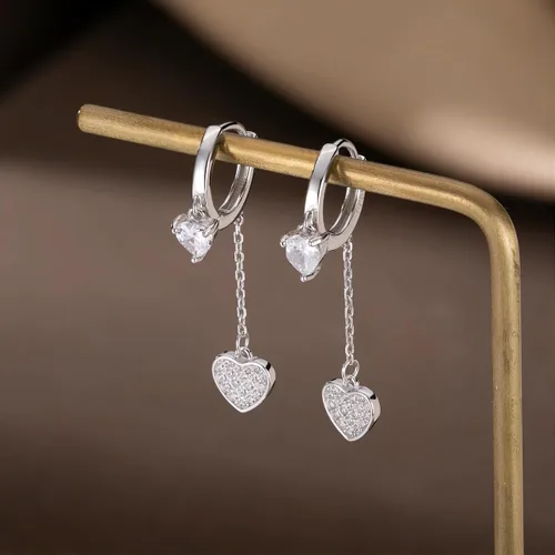Vista 4 de SLUYNZ Pendientes de aro pequeños de plata de ley con circonita cúbica para mujeres y adolescentes y niñas, aretes de aro con forma de corazón