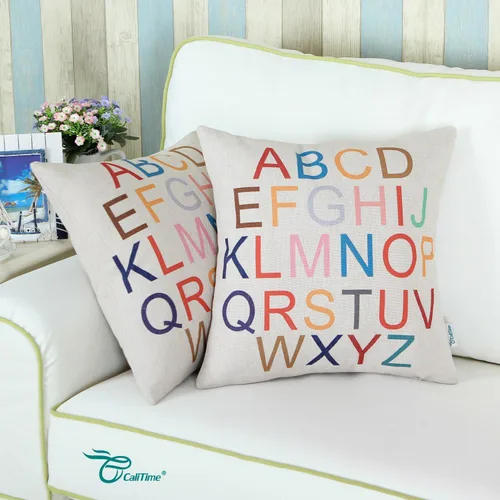Vista 4 de CaliTime - Funda de almohada de lona para sofá, sofá, profesor, decoración del hogar, 26 letras en inglés, 18 x 18 pulgadas Creativo - 26 letras