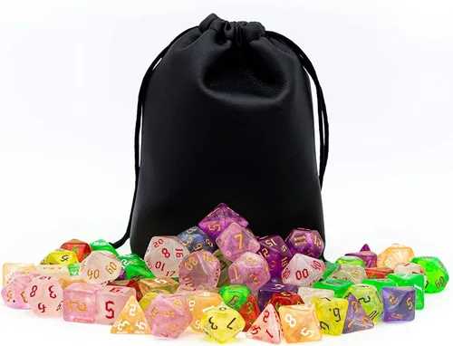 Vista 7 de Juego de 10 dados poliédricos DND (70 piezas) con 2 bolsas de cuero, juego de dados D&D para Calabozos y Dragones, juegos de mesa RPG