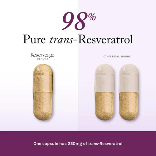 Vista 3 de Reserveage Beauty, Resveratrol 250 mg, suplemento antioxidante para la salud cardíaca y celular, apoya el envejecimiento saludable y el sistema
