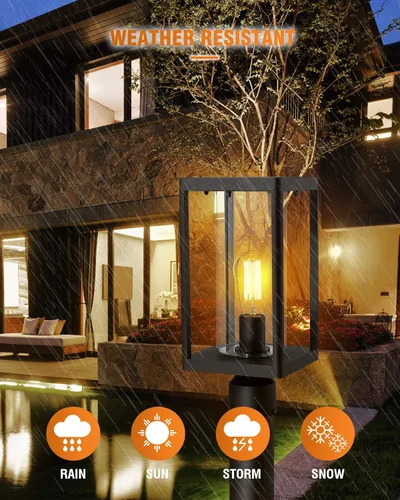 Vista 6 de Beionxii Luces de poste exterior, linterna de poste exterior grande moderna de 20 pulgadas con base de montaje en muelle, aluminio fundido negro