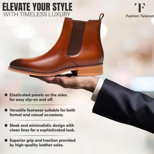 Vista 4 de Fashion Tailored Mens Chelsea Boots - Casual Dress Boot with Leather Sole- Rugged Style and Functionality - Rounded Toe