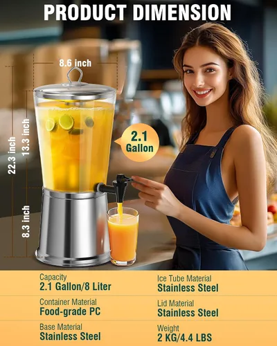 Vista 3 de WantJoin - Dispensador de bebidas con soporte, dispensador de bebidas para fiestas, dispensador de agua de acero inoxidable con núcleo de hielo