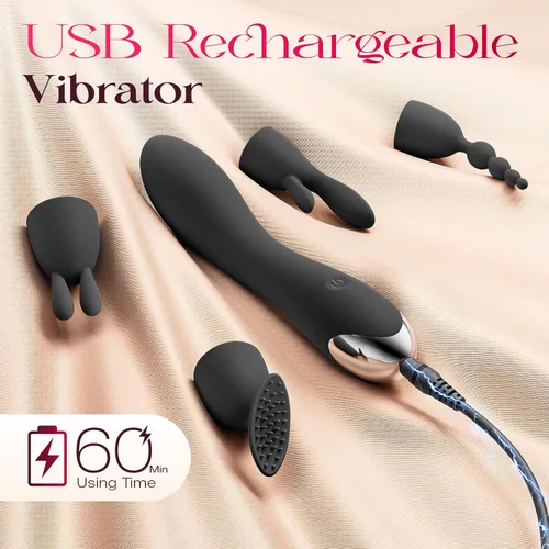 Vista 8 de MOOLIGIRL Vibrador juguetes para adultos, juguetes sexuales para mujeres, kit de vibradores de punto G con 4 cabezales de silicona de repuesto