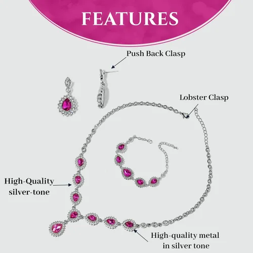 Vista 5 de Shop LC - Juego de joyas para mujer collar de lágrima aretes de cristal tamaño nupcial de 20 pulgadas y 75 pulgadas Metal no conocido