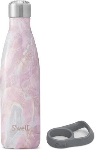 Vista 7 de S'well Botella de agua de acero inoxidable con asa de viaje, 17 onzas líquidas, gamuza azul, recipientes aislados al vacío de triple capa que