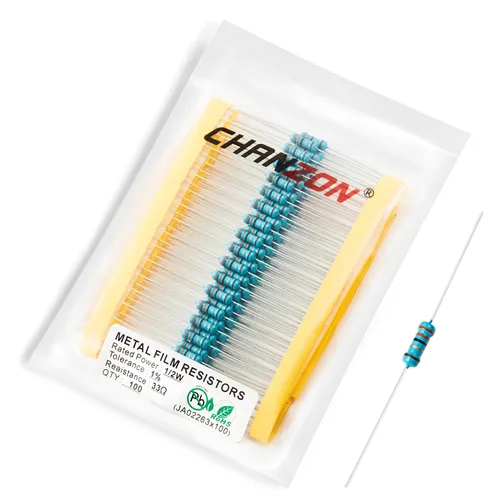 Vista 43 de Chanzon 100pcs 1/2W (0.5W) 1 Ω ohmios Resistencia fija de película metálica 0.01 ±1% Tolerancia 1R MF Orificio pasante Resistencias limitadoras